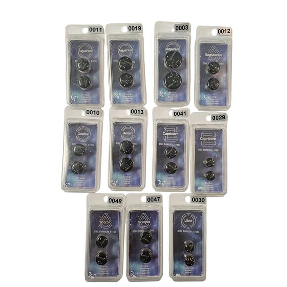 Mixed Zodiac Constellation Ear Jewelry Plug 316L Surgical Steel Bundle Lot of 7 - Picture 1 of 9